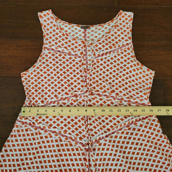 Womens Sleeveless Fit & Flare Basketweave Print Summer Dress Size L Orange White - Picture 7 of 8